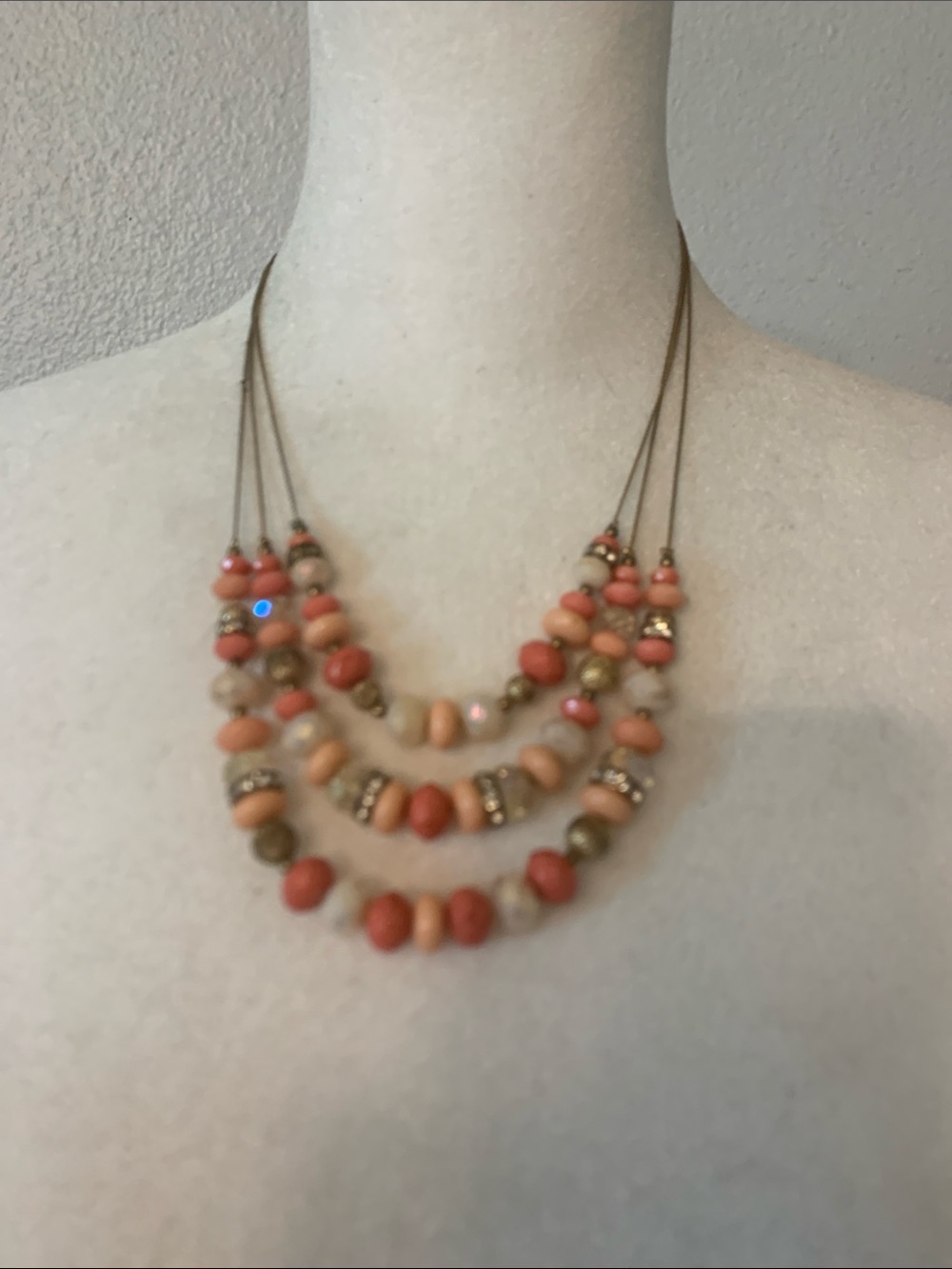 INC International Concepts Coral, Peach & Tan Three-Strand Beaded Necklace